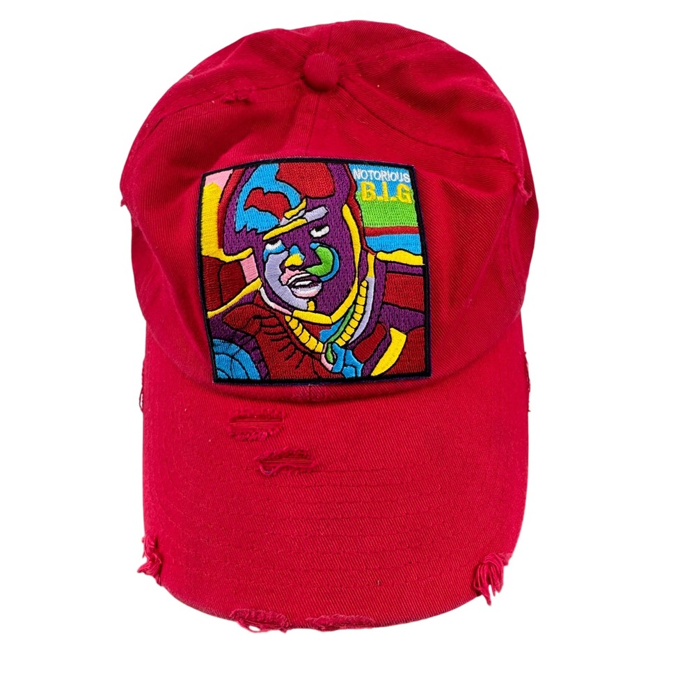 Notorious BIG Distressed Hat Cap Mens‎ OS Red Distressed Hip Hop Rap Hat
